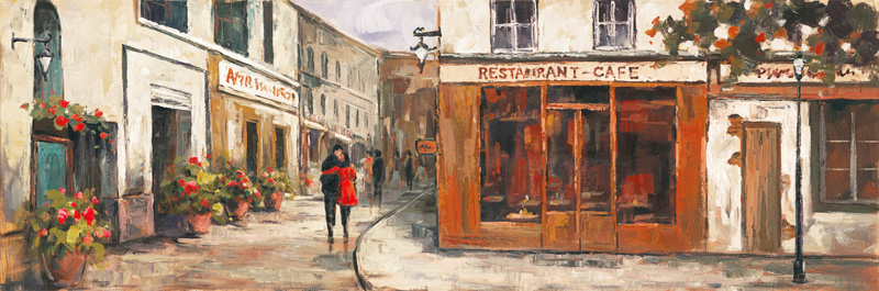 PXYW517 Wall décor art oil on canvas street scene brown red tones